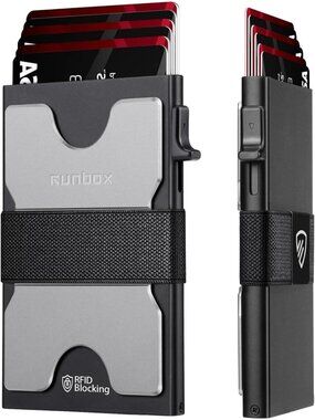 〽️Men Gray Silver Slim 6+6 Card Holder Minimalist RFID Blocking Wallet